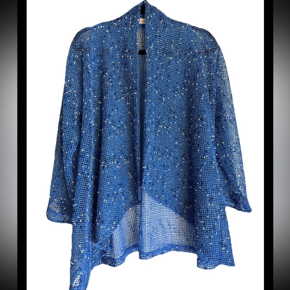 Lulu B Blue Mesh Open Front swim coverup Cardigan Sz M
